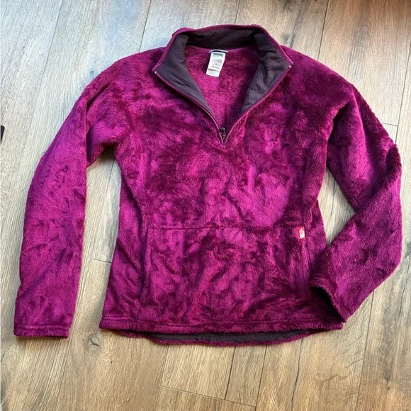 The North Face Magenta Quarter Zip Fleece Sweatshirt Pullover Medium Velour - Picture 4 of 11